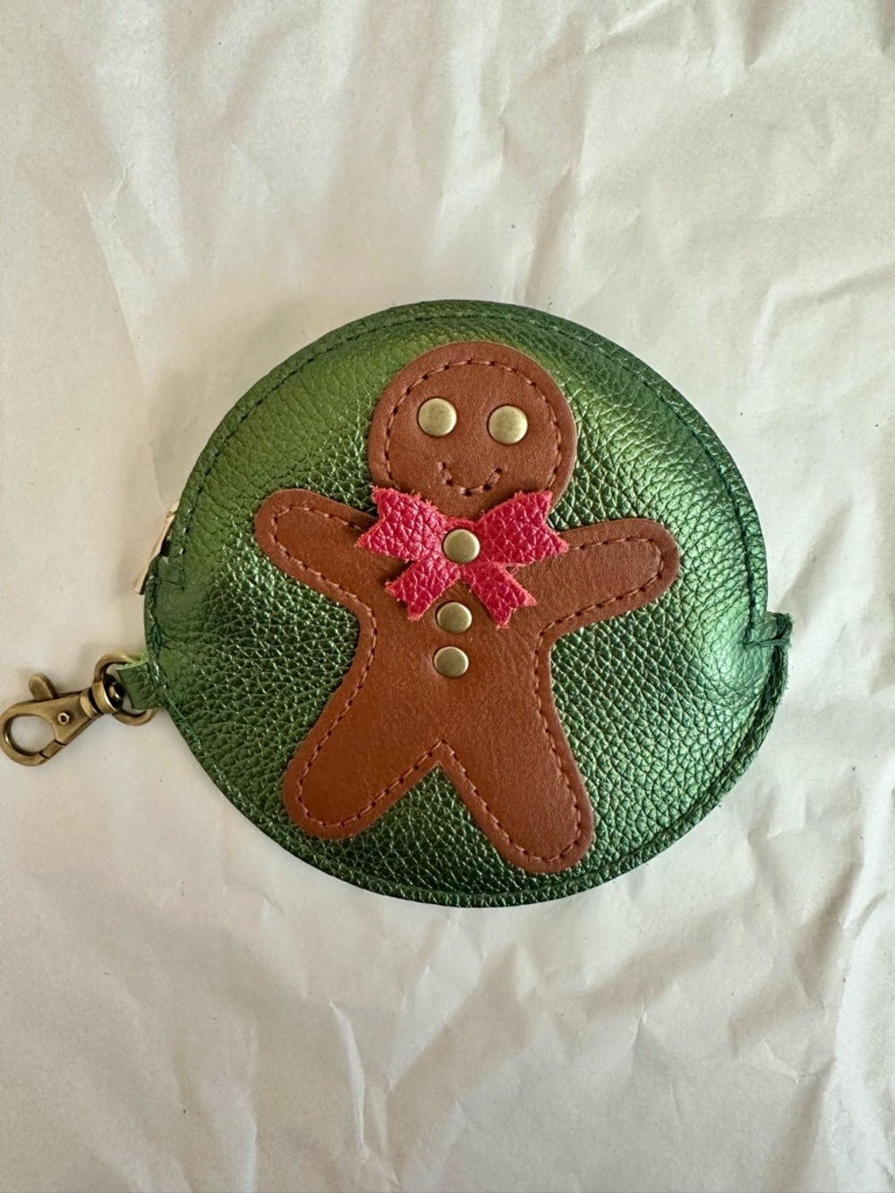 Portland Leather Goods MetallicGreen Gingerbread Man Coin Purse Wallet